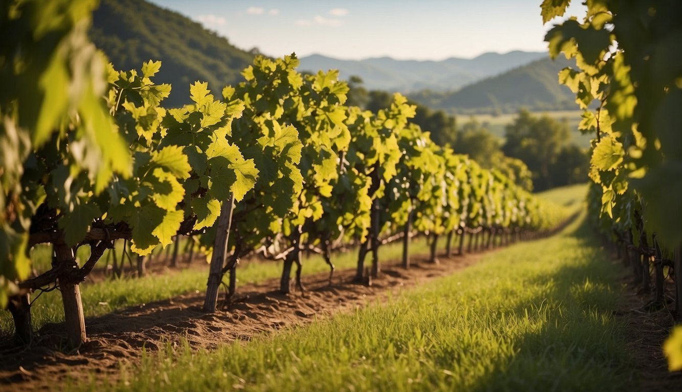 Lush green vineyards spread across rolling hills at Keswick Vineyards, with rows of grapevines stretching into the distance under the warm Virginia sun