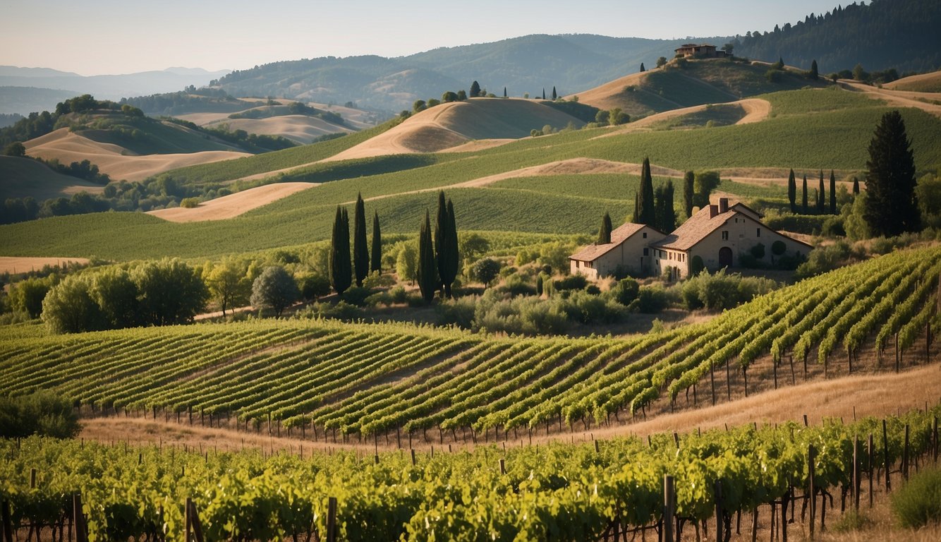 Lush green vineyards stretch across rolling hills, leading to the rustic and inviting Leonetti Cellar, nestled among the top 10 vineyards in Washington