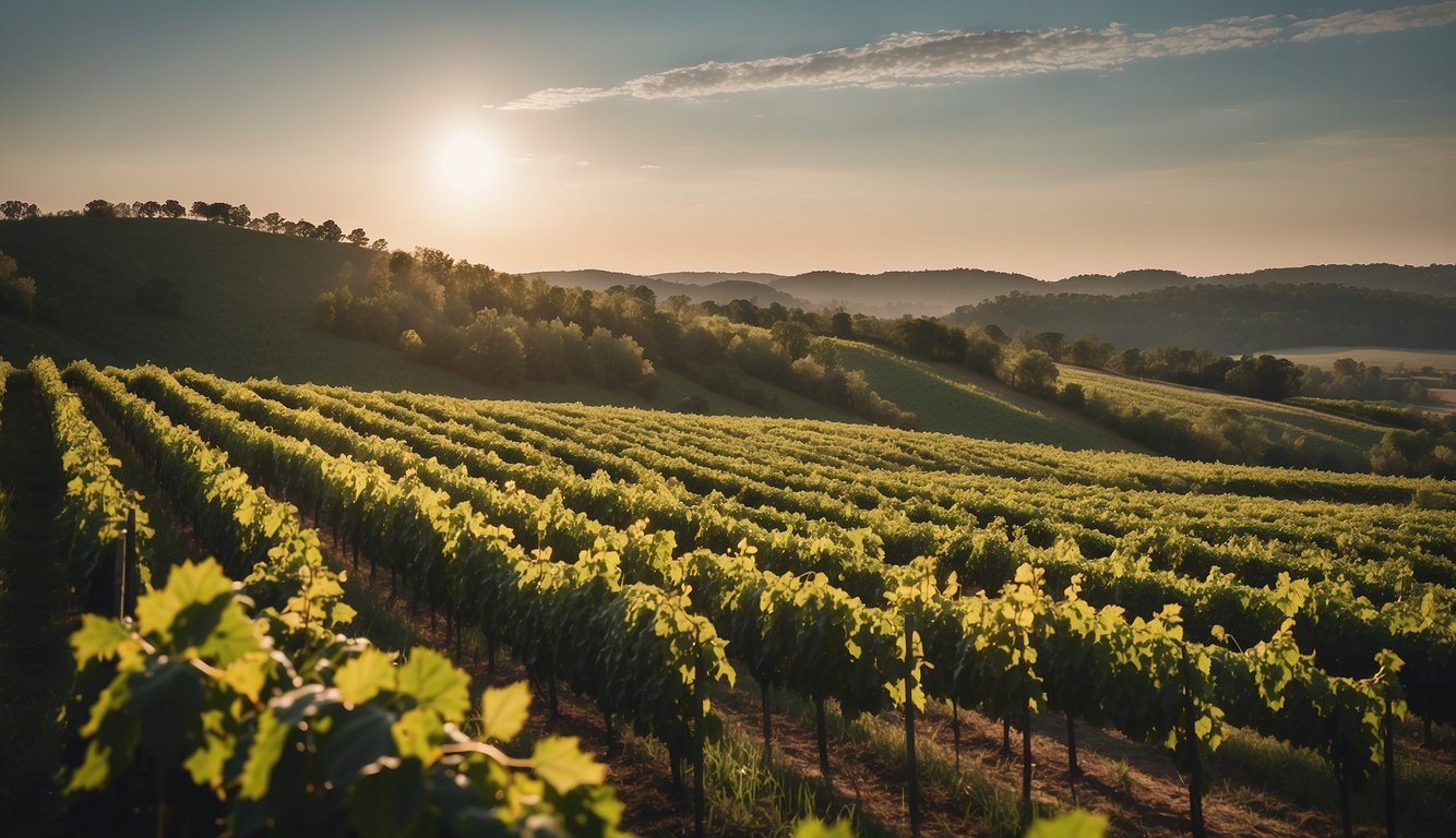 Lush green vineyards sprawl across rolling hills at Corbin Farms Winery, one of Alabama's top 10 vineyards