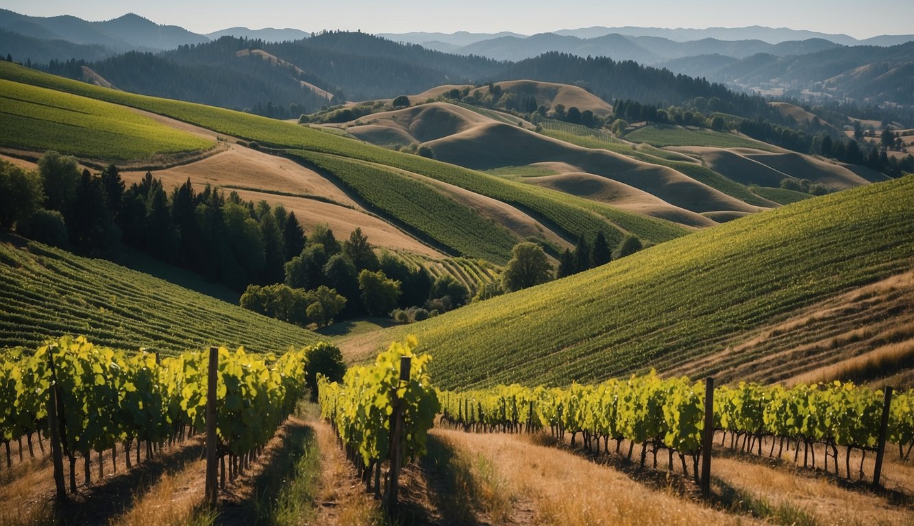 Lush green vineyards spread across rolling hills at Archery Summit, one of Oregon's top 10 vineyards