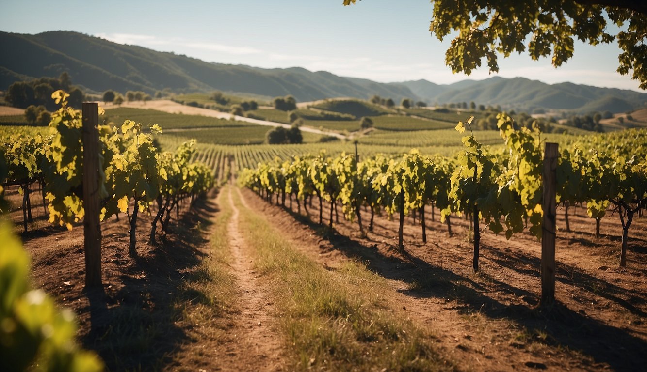 Lush vineyard rows stretch across rolling hills at Rocklands Farm Winery, with a rustic tasting room nestled among the vines