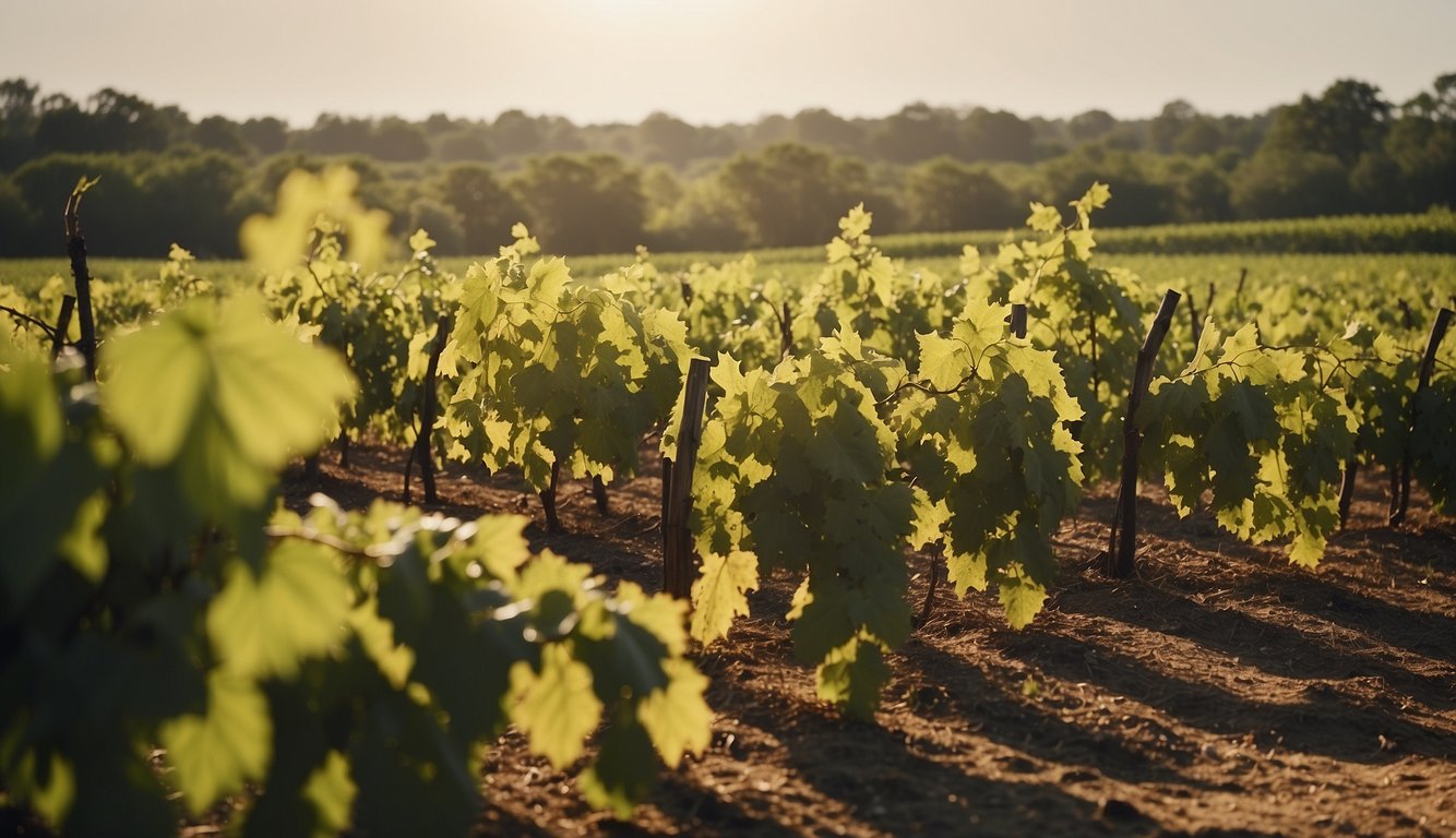 Lush vineyards sprawl across the Louisiana landscape, their vibrant green vines stretching towards the sun. A gentle breeze rustles the leaves, and the rich soil beneath teems with life