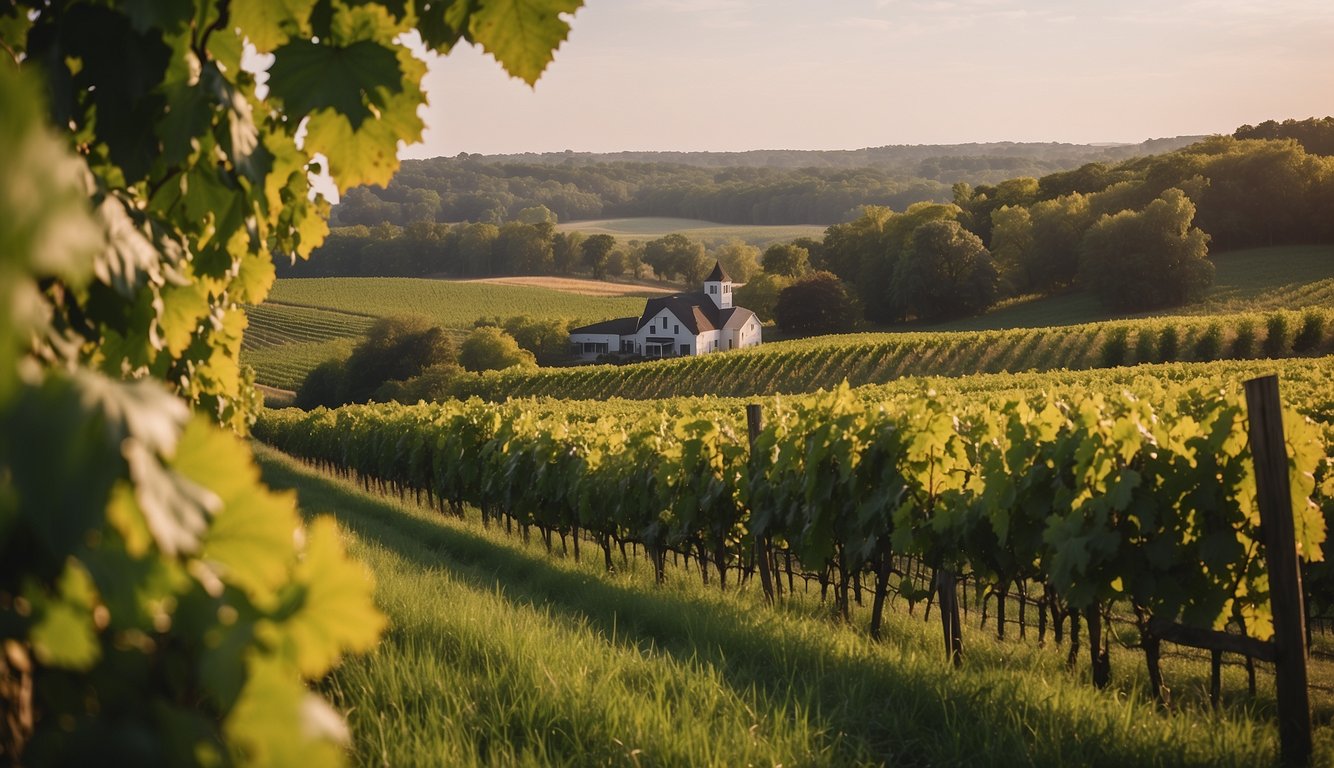 Lush vineyards spread across rolling hills at Heineman's Winery, one of Ohio's top 10 vineyards