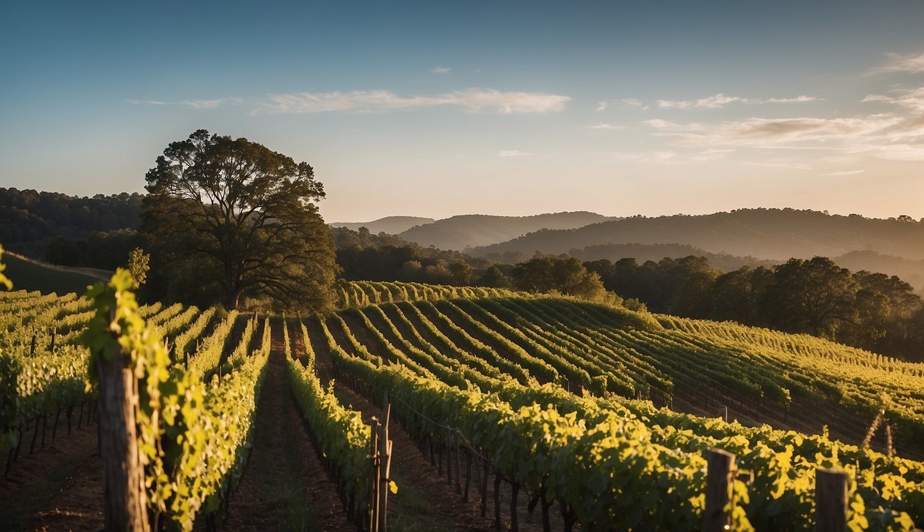 Lush green vineyards spread across rolling hills at Treehouse Vineyards, South Carolina's top destination for wine enthusiasts