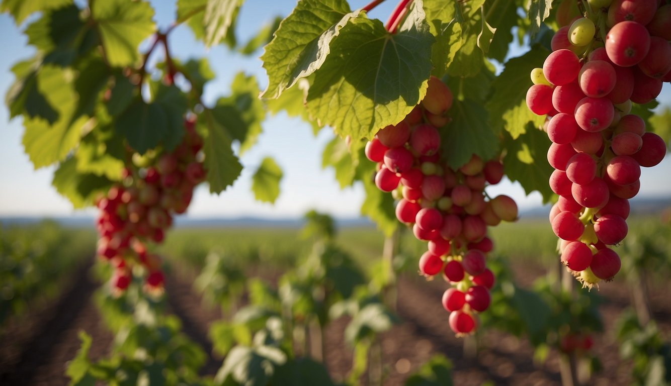 Vibrant red rhubarb vines stretch across rolling South Dakota vineyards, showcasing the 10 best wineries in the region