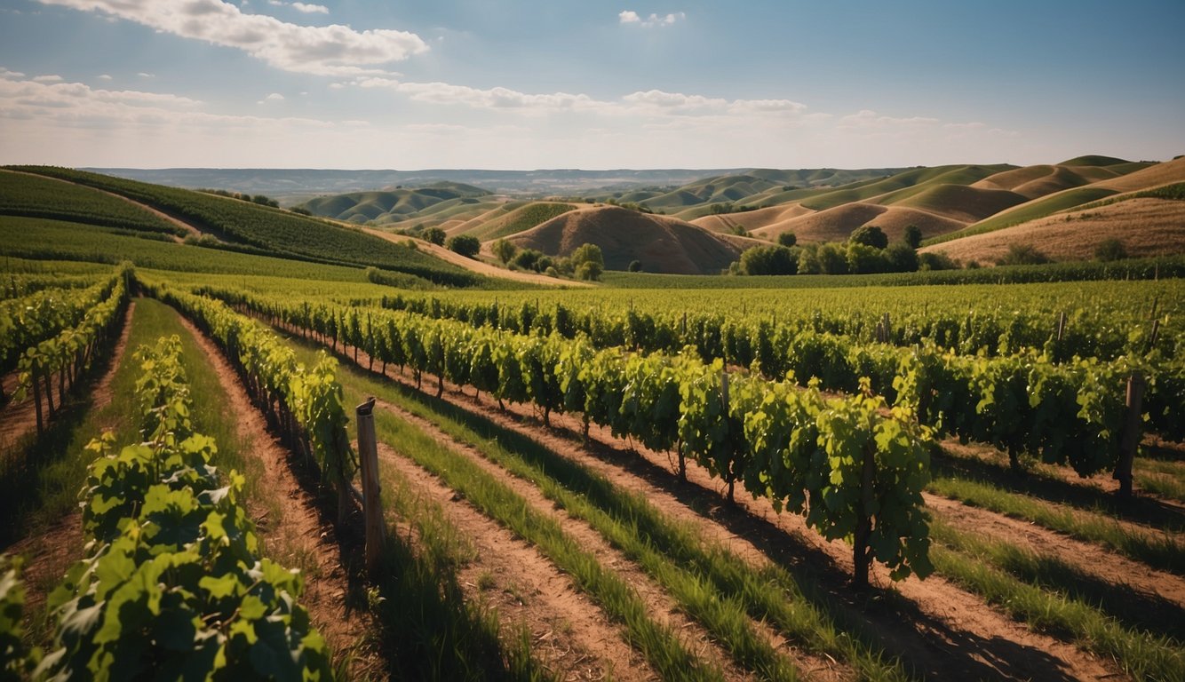 A rolling landscape of lush green vineyards at Laurel Ridge Vineyard, one of the top 10 in South Dakota