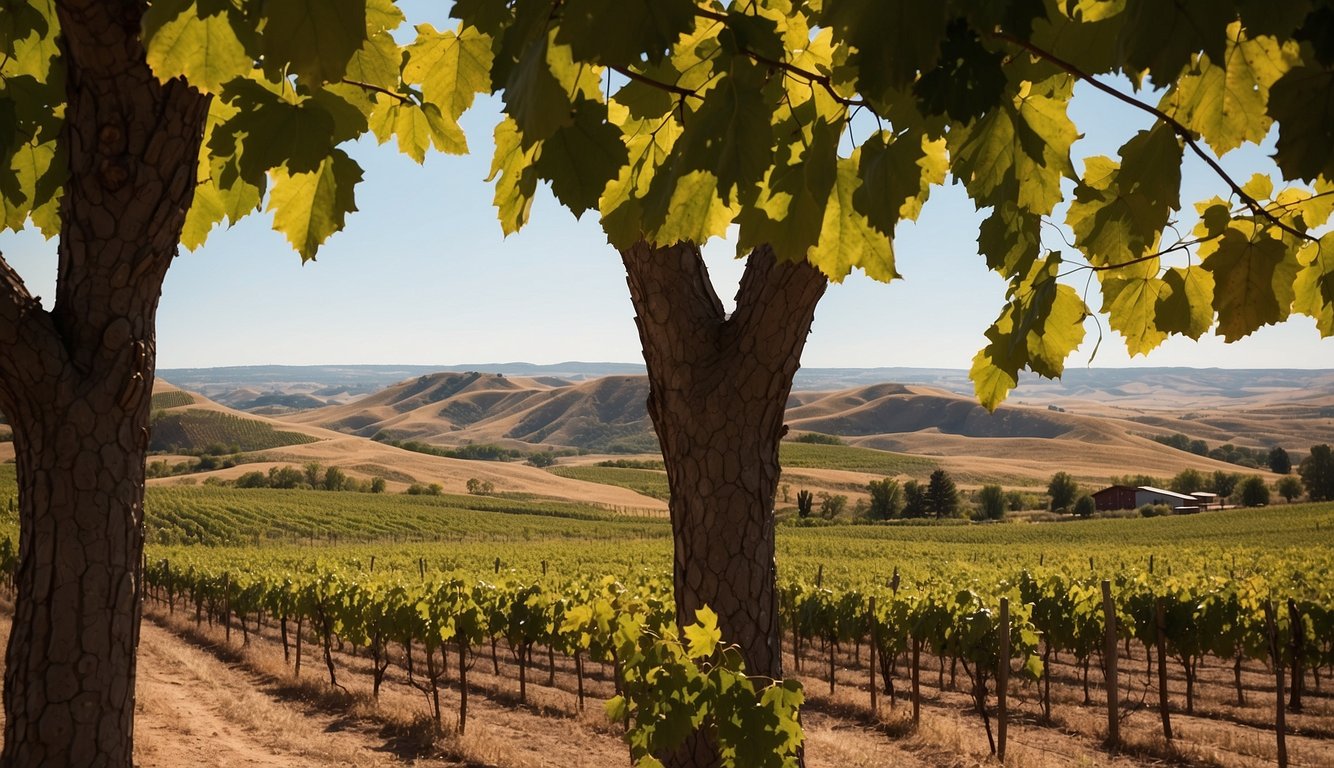 Lush vineyards surround Stone Faces Winery, nestled in the rolling hills of South Dakota. The sun casts a warm glow on the grapevines, creating a picturesque scene for any illustrator to recreate