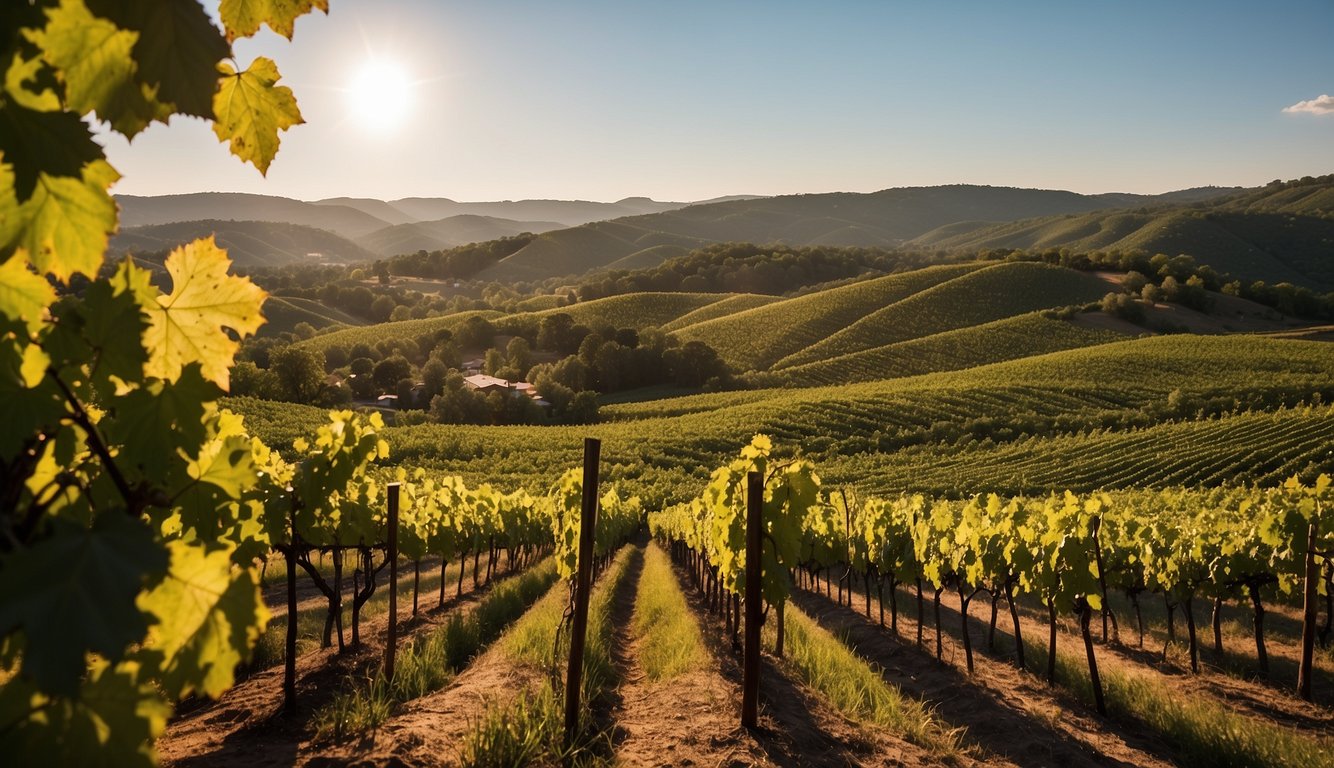 Lush vineyards sprawl across rolling hills at Ravines Wine Cellars, with vibrant grapevines stretching towards the horizon under the warm New York sun