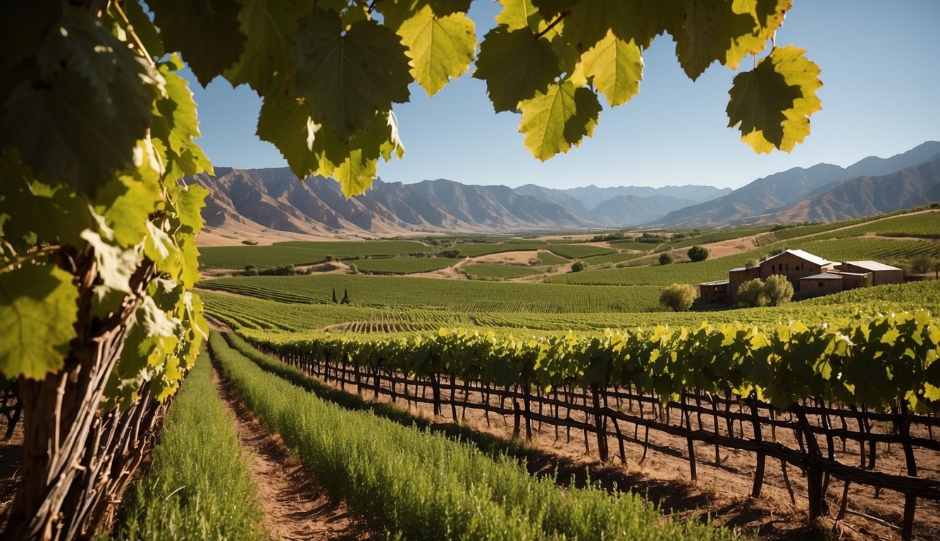 Rolling hills of lush green vines, framed by majestic mountain peaks, bask in the warm Utah sun. Rows of grapevines stretch into the distance, leading to picturesque wineries nestled in the valley