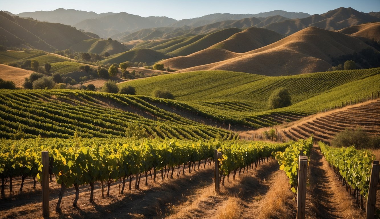 Lush green vineyards stretch across the rolling hills, with rows of grapevines basking in the warm California sun. The Duckhorn Vineyards sign stands proudly at the entrance, welcoming visitors to one of the top wine destinations in the state