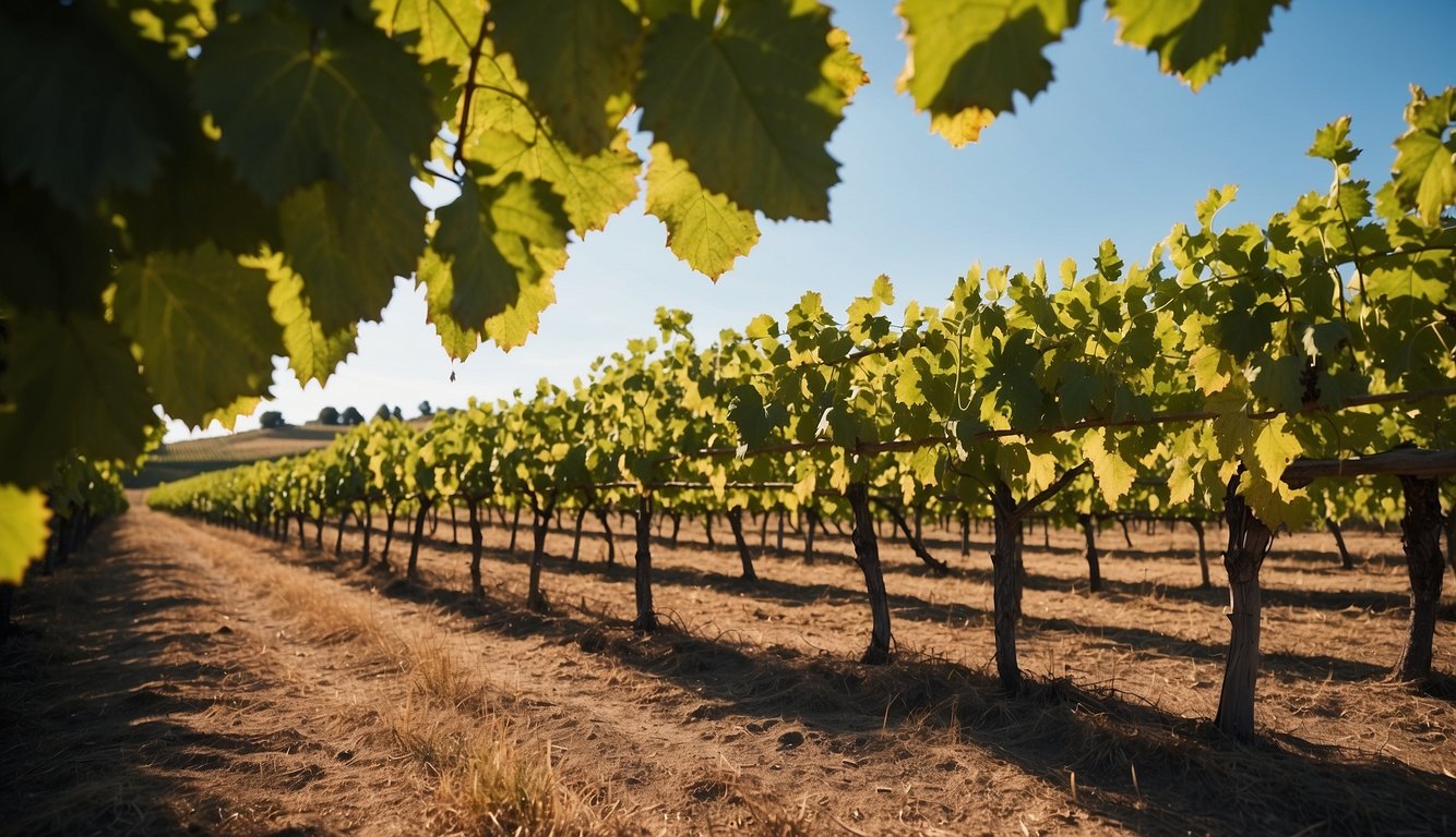 A picturesque vineyard at Fireside Winery, with rows of lush grapevines stretching into the distance under a clear blue sky
