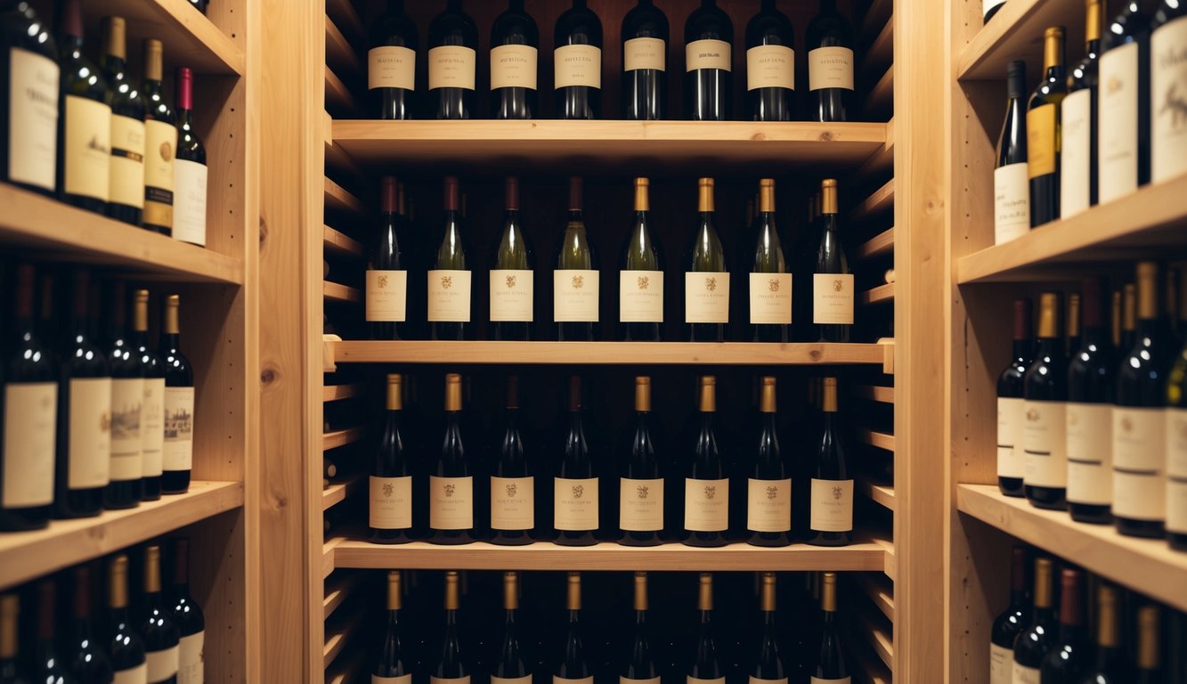 A dimly lit cellar with wine bottles stored upright, exposed to direct sunlight and temperature fluctuations