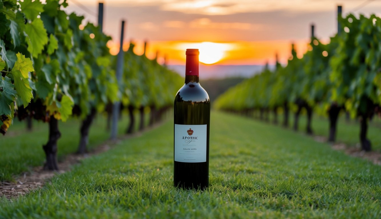 Apothic Wine bottle surrounded by lush vineyards at sunset