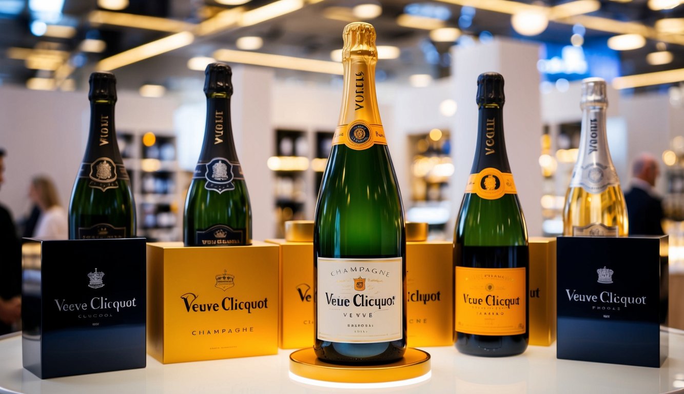 A luxurious display of Veuve Clicquot champagne surrounded by the logos of 8 iconic wine brands, each with a rich and storied history