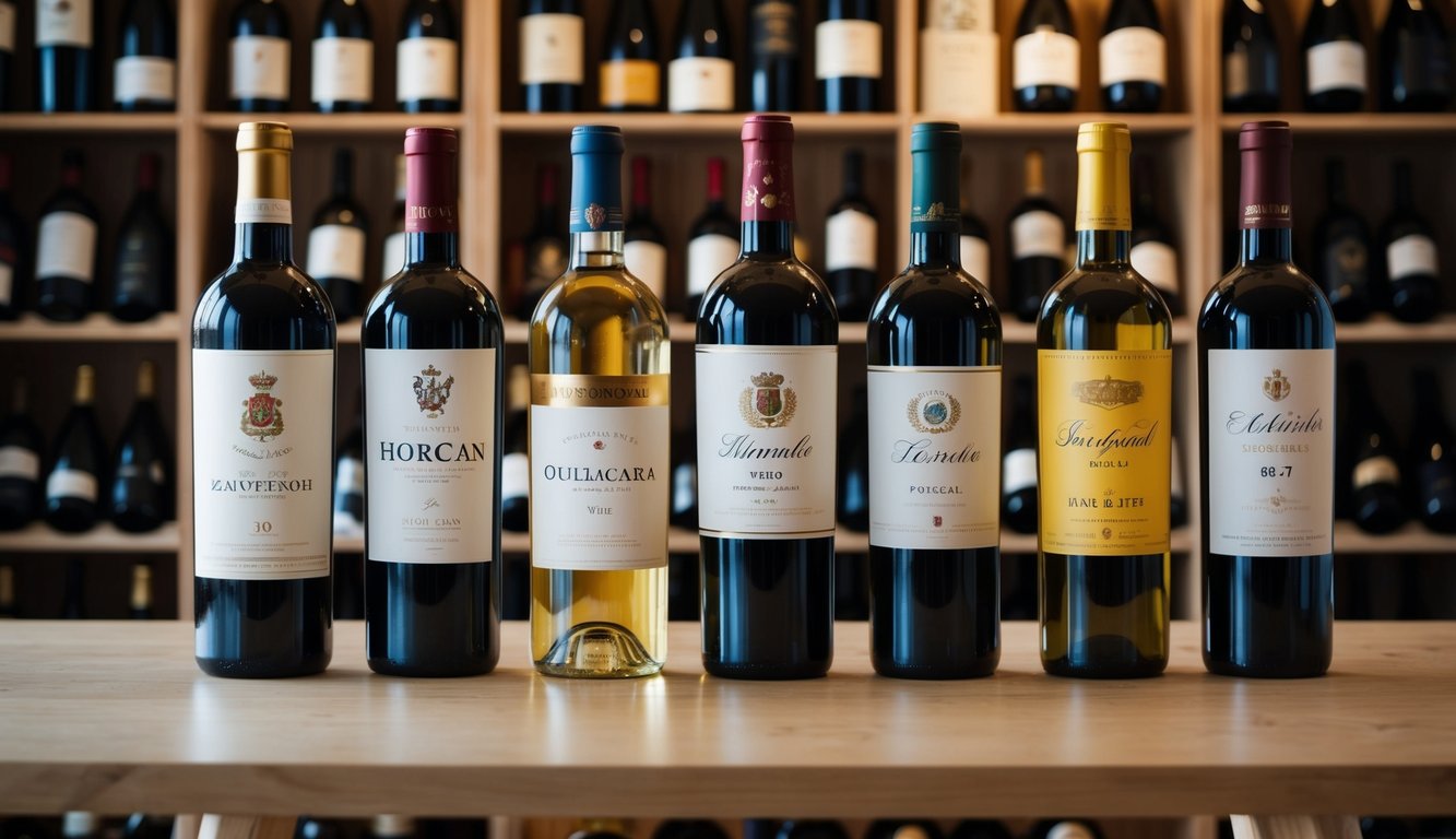 A table with eight different international wine bottles, each with unique labels, arranged for exploration