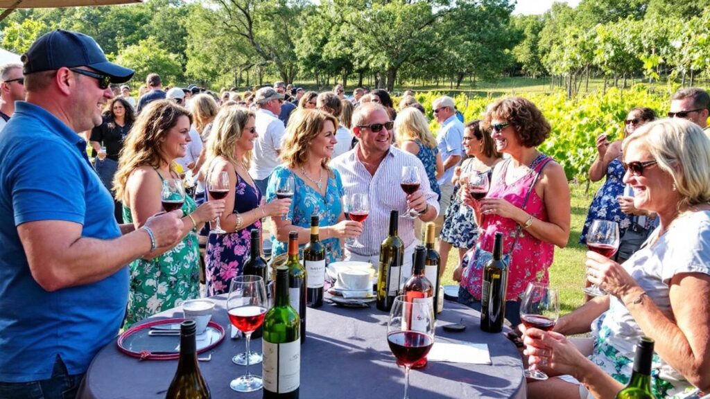 People enjoying wine at the Granbury Wine Celebration.