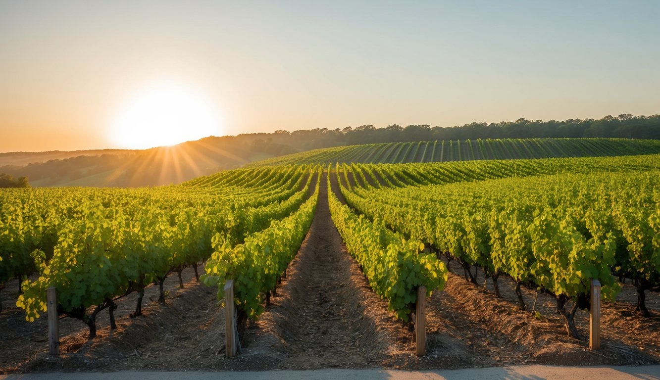 Lush vineyards stretch across rolling hills under a warm Mississippi sun. Rich, fertile soil nurtures the grapevines, while a gentle breeze carries the scent of ripening fruit